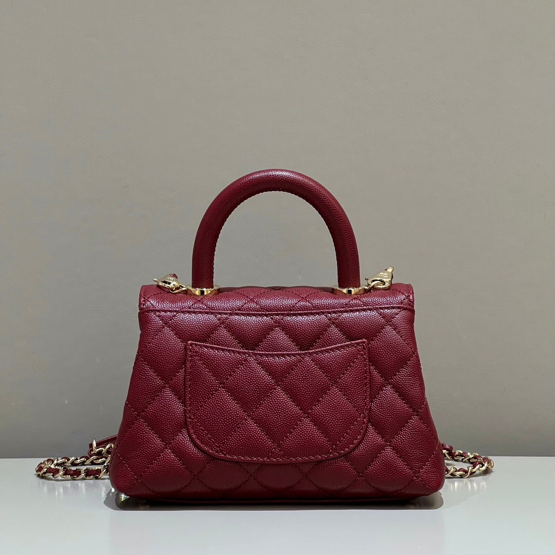 CH  MINI FLAP BAG WITH TOP HANDLE 19  Grained Calfskin Red Wine Color