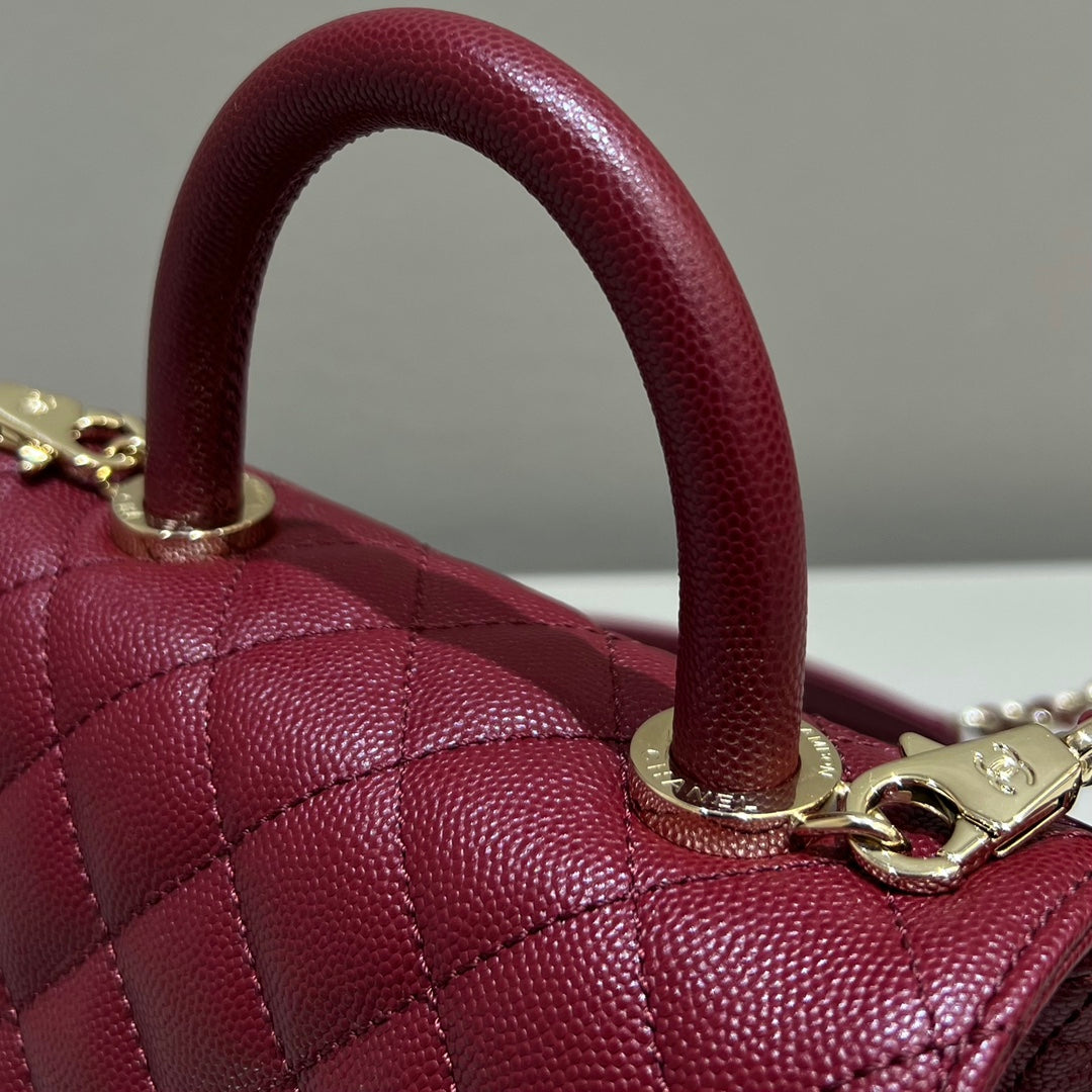 CH  MINI FLAP BAG WITH TOP HANDLE 19  Grained Calfskin Red Wine Color