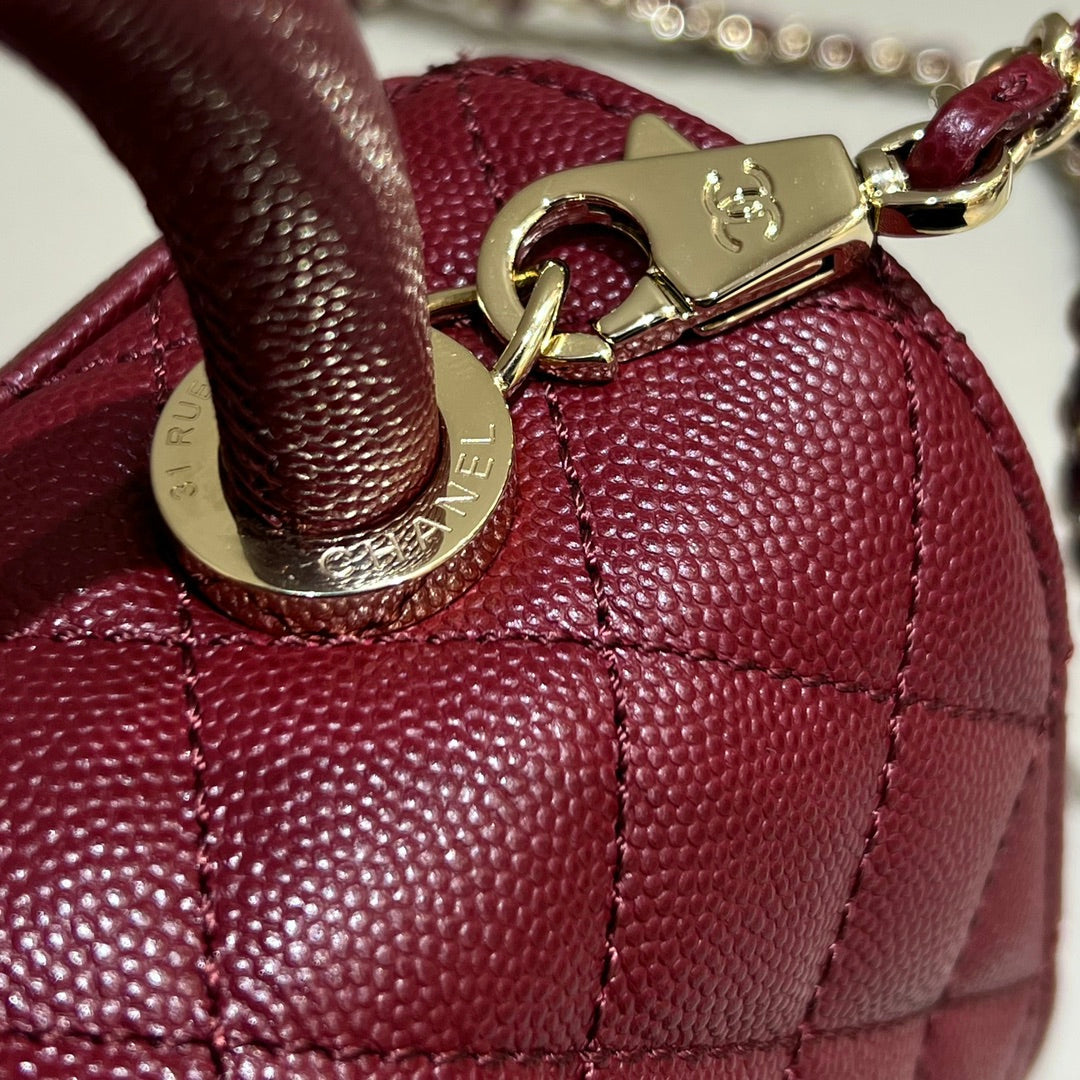 CH  MINI FLAP BAG WITH TOP HANDLE 19  Grained Calfskin Red Wine Color