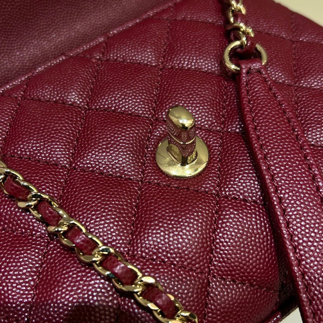 CH  MINI FLAP BAG WITH TOP HANDLE 19  Grained Calfskin Red Wine Color