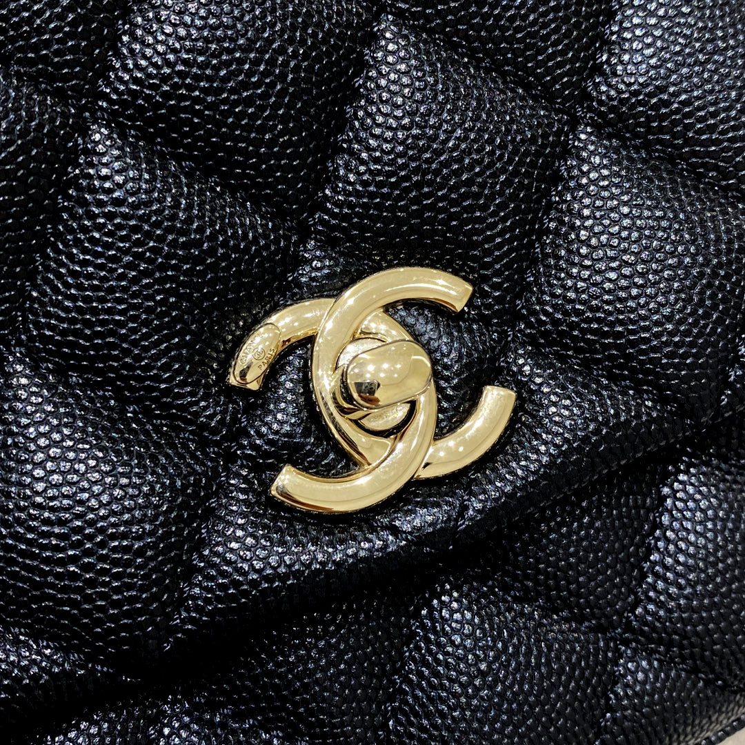 CH  MINI FLAP BAG WITH TOP HANDLE 19  Grained Calfskin Lizard Handle Black