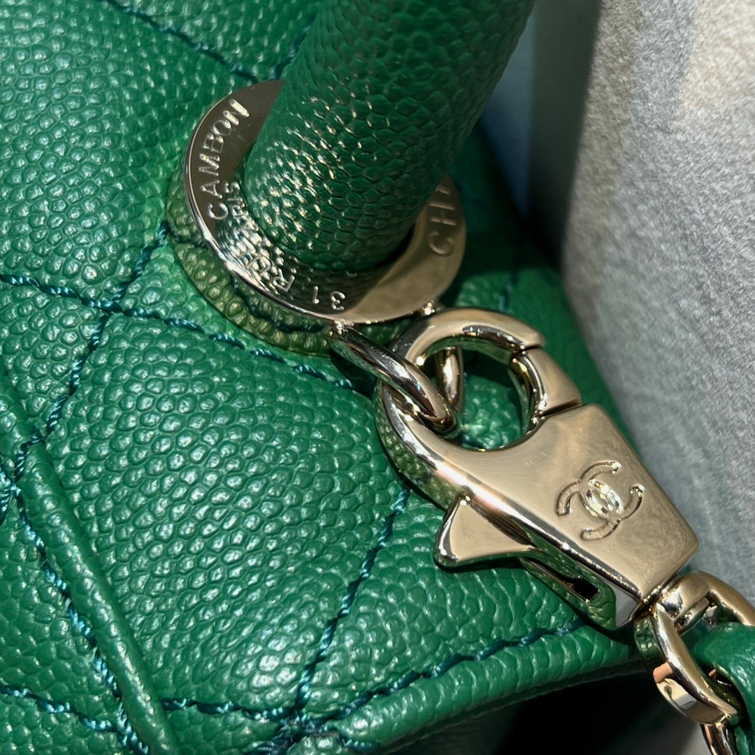 CH  MINI FLAP BAG WITH TOP HANDLE 19  Grained Calfskin Green
