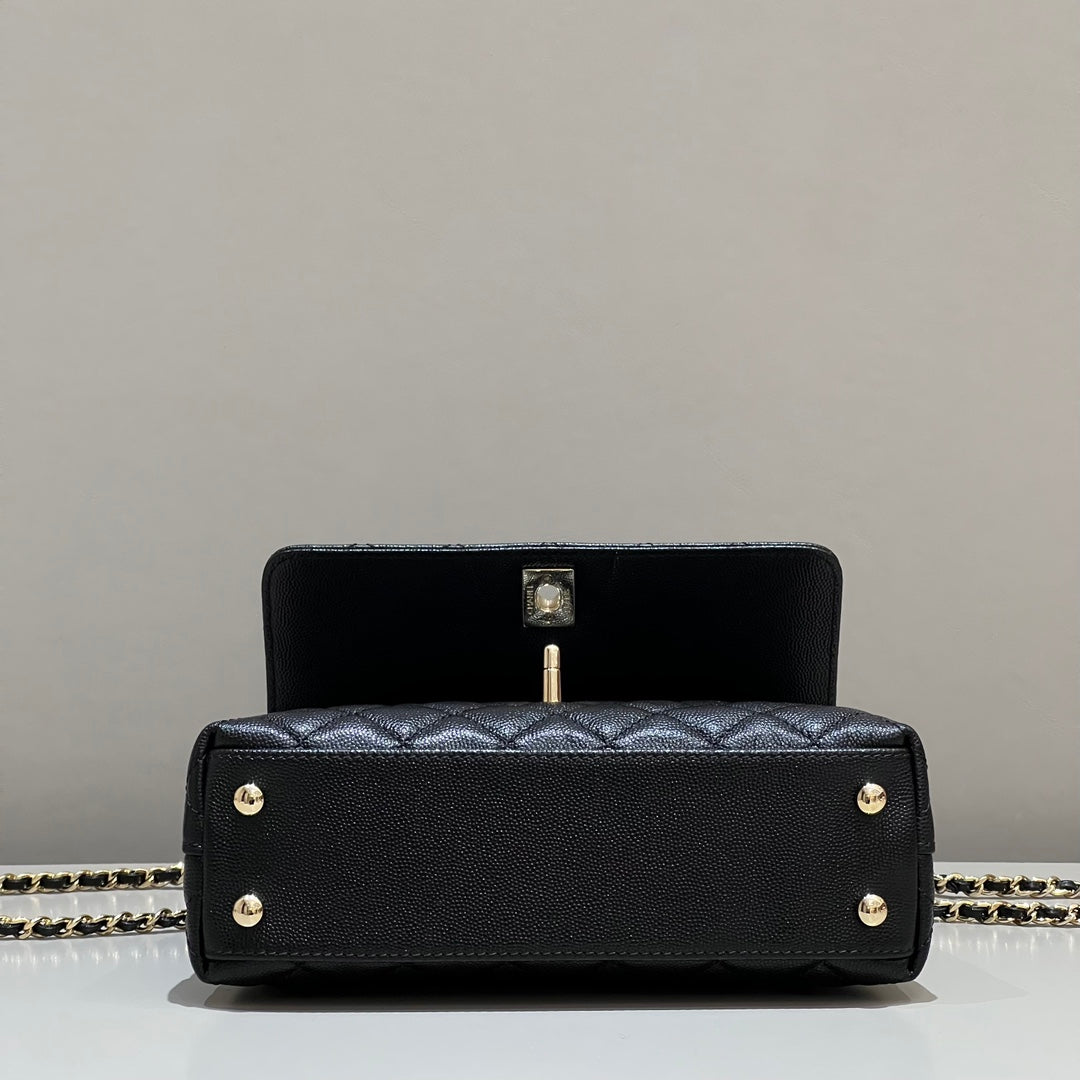 CH FLAP BAG WITH TOP HANDLE 24  Grained Calfskin Black