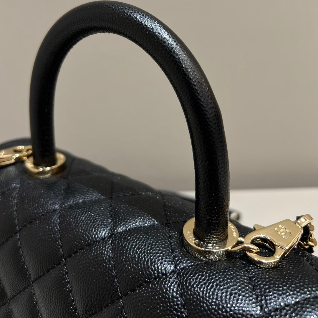 CH FLAP BAG WITH TOP HANDLE 24  Grained Calfskin Black