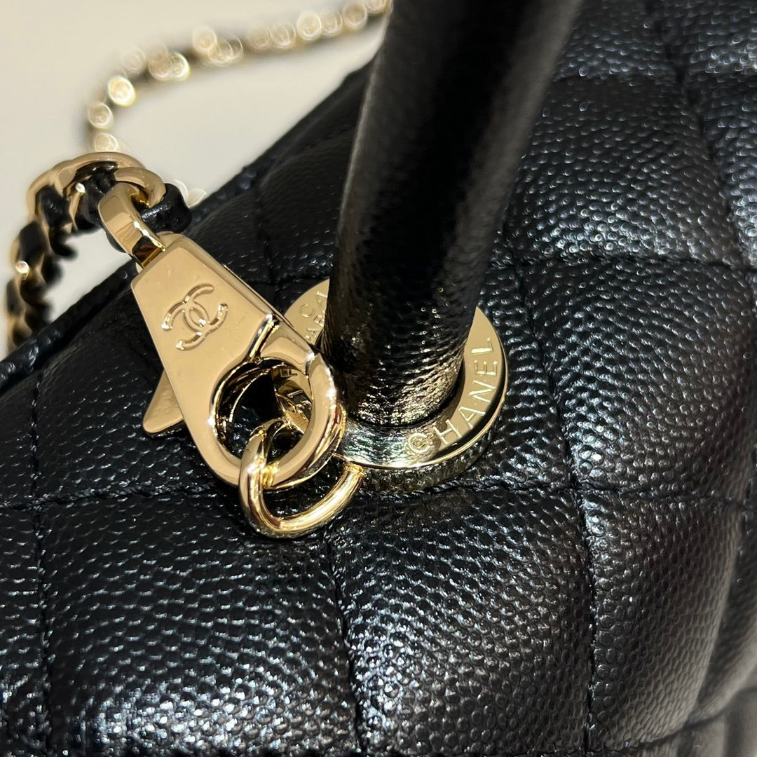 CH FLAP BAG WITH TOP HANDLE 24  Grained Calfskin Black