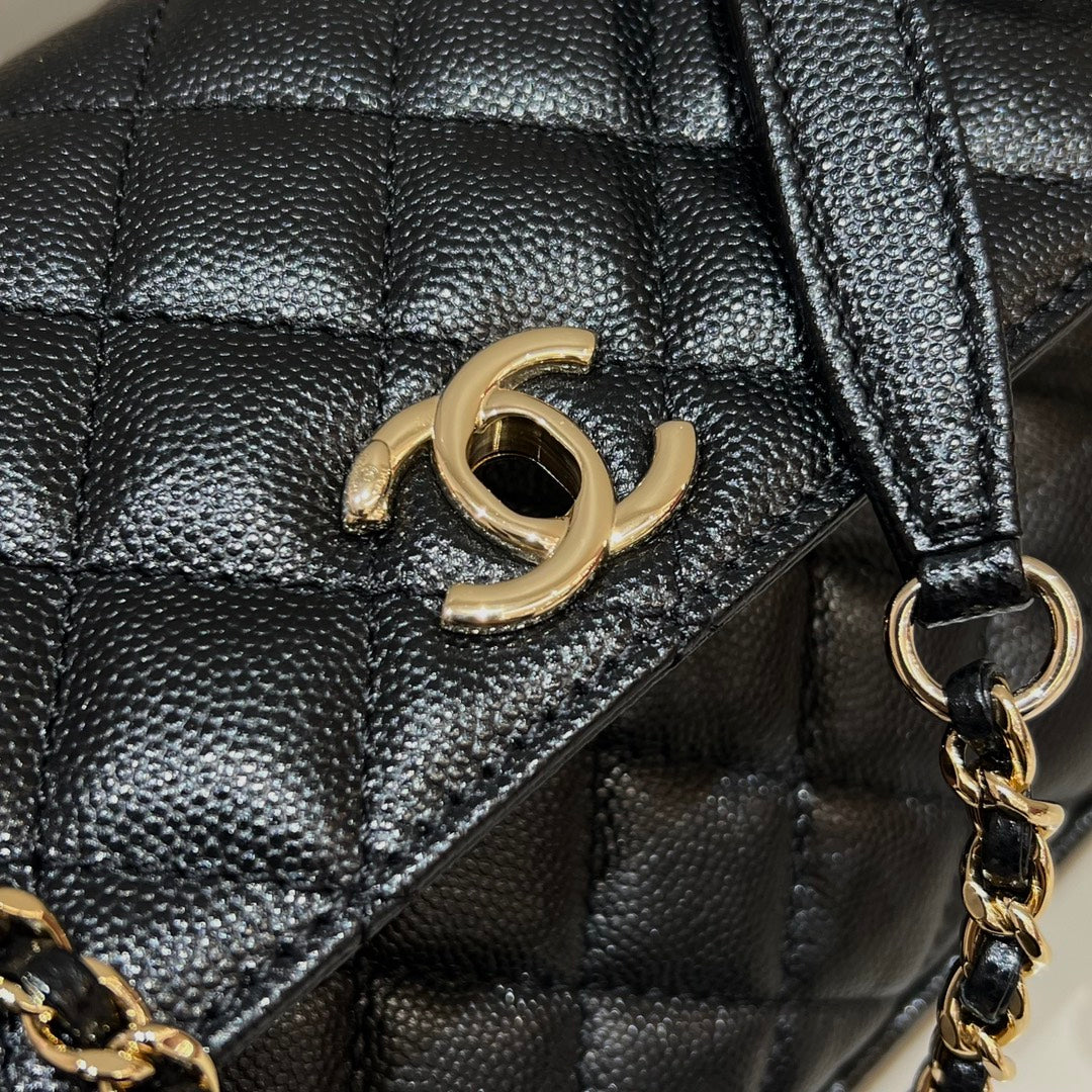 CH FLAP BAG WITH TOP HANDLE 24  Grained Calfskin Black