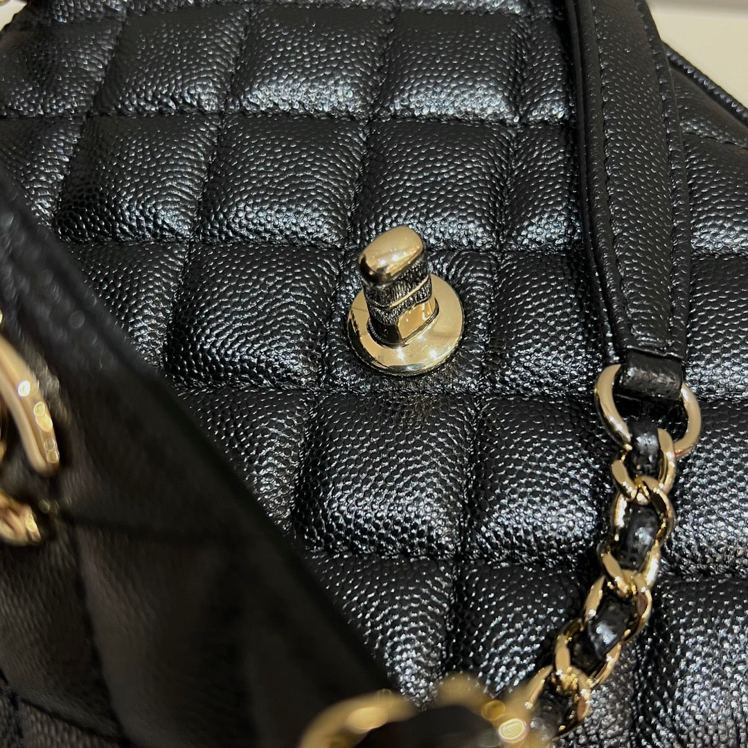 CH FLAP BAG WITH TOP HANDLE 24  Grained Calfskin Black