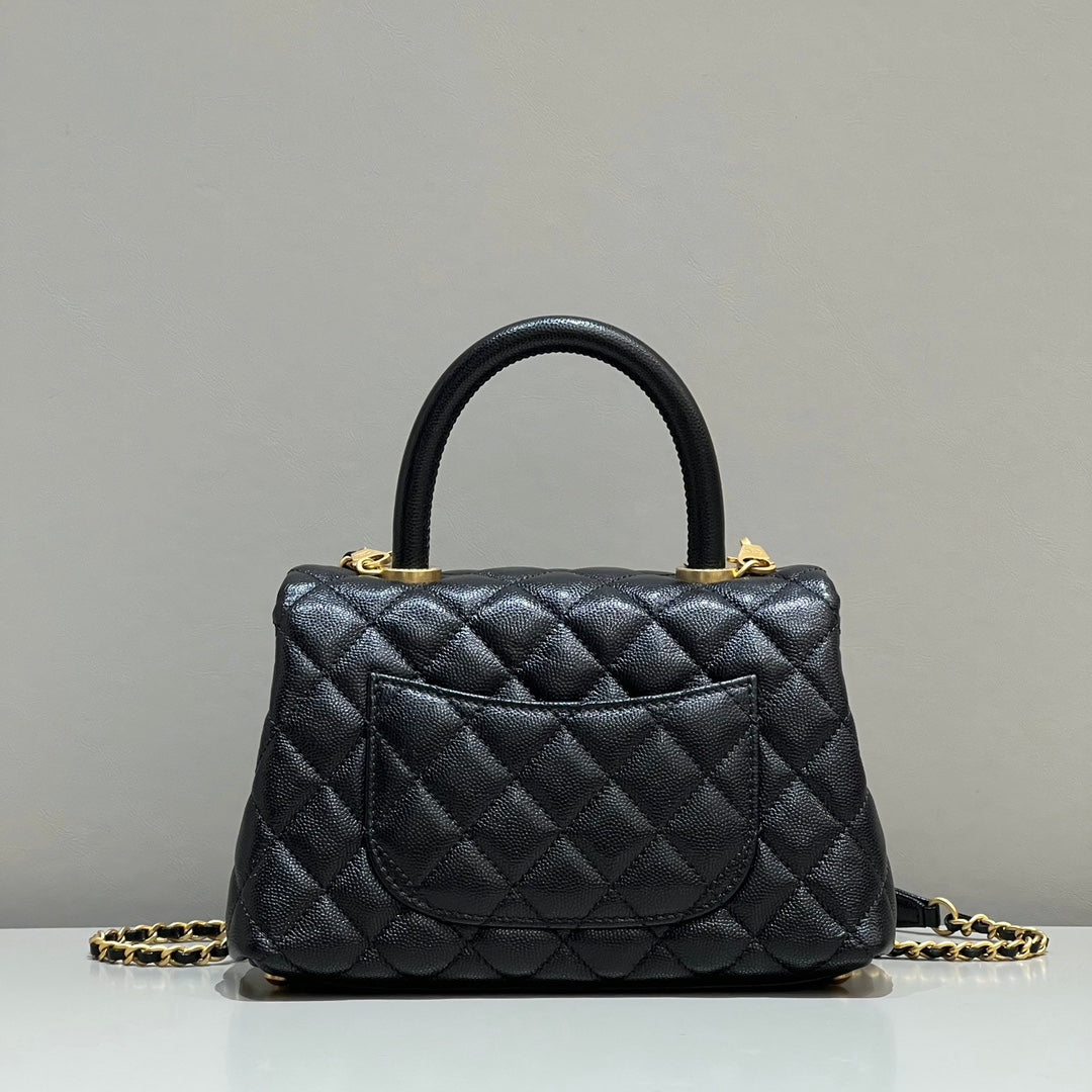 CH FLAP BAG WITH TOP HANDLE 24  Grained Calfskin Black