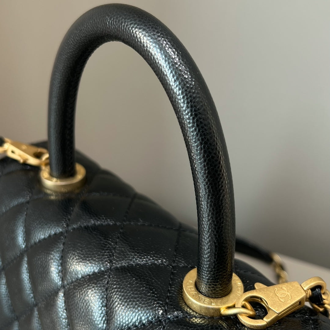CH FLAP BAG WITH TOP HANDLE 24  Grained Calfskin Black