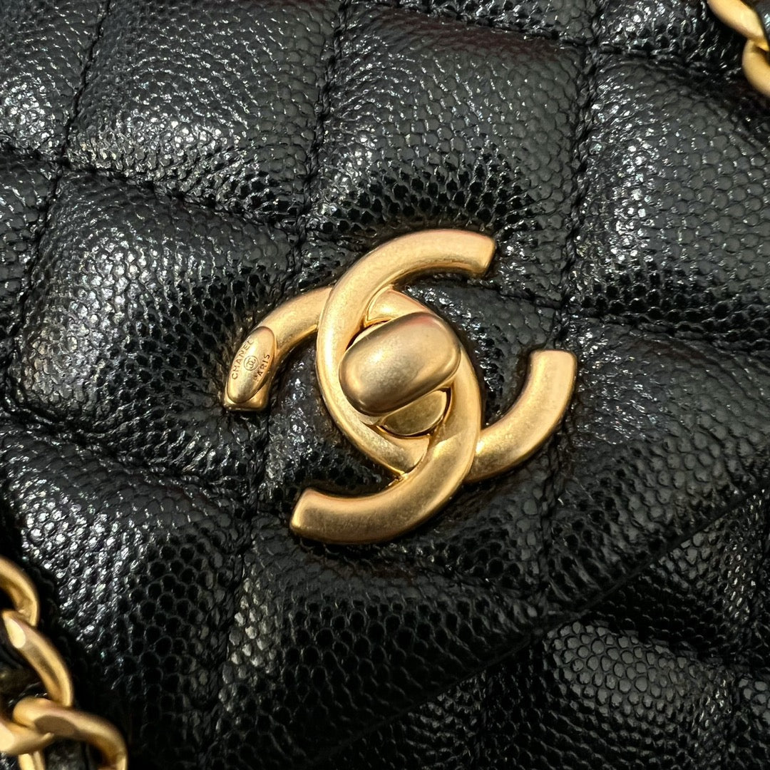 CH FLAP BAG WITH TOP HANDLE 24  Grained Calfskin Black