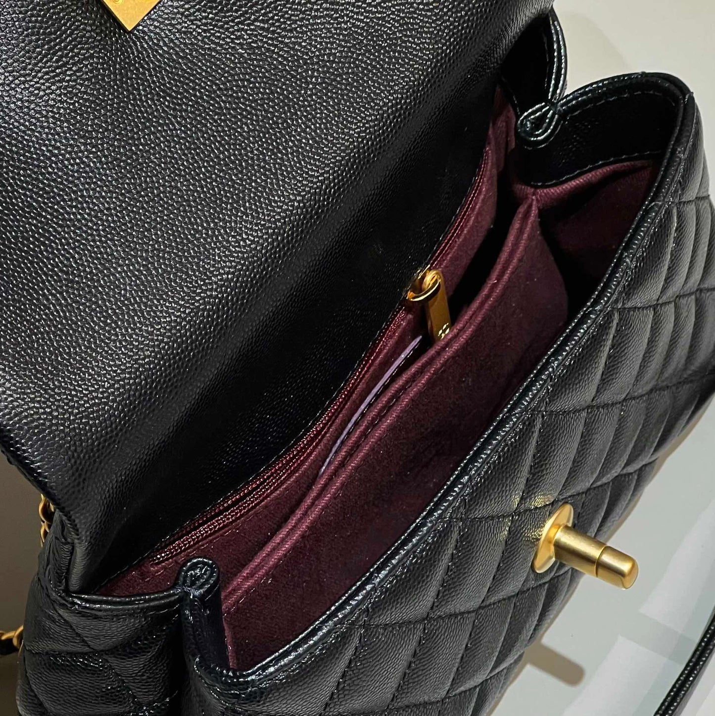 CH FLAP BAG WITH TOP HANDLE 24  Grained Calfskin Black