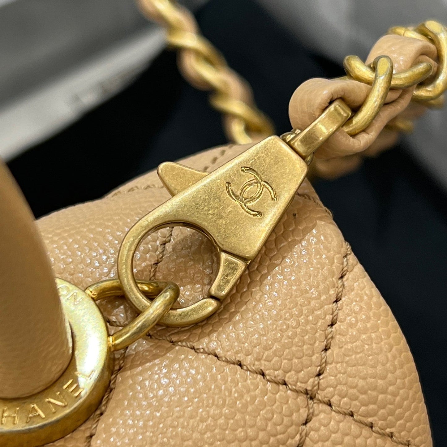 CH  FLAP BAG WITH TOP HANDLE 24  Small Grained Calfskin Light Teas