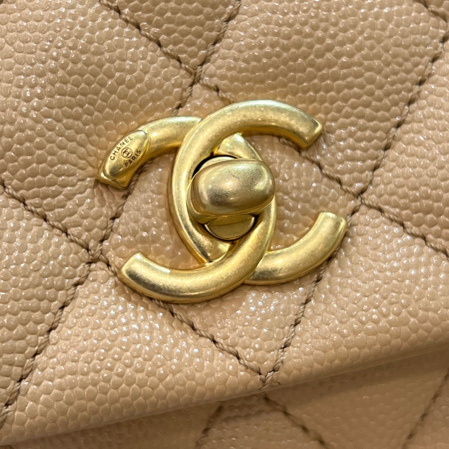 CH  FLAP BAG WITH TOP HANDLE 24  Small Grained Calfskin Light Teas