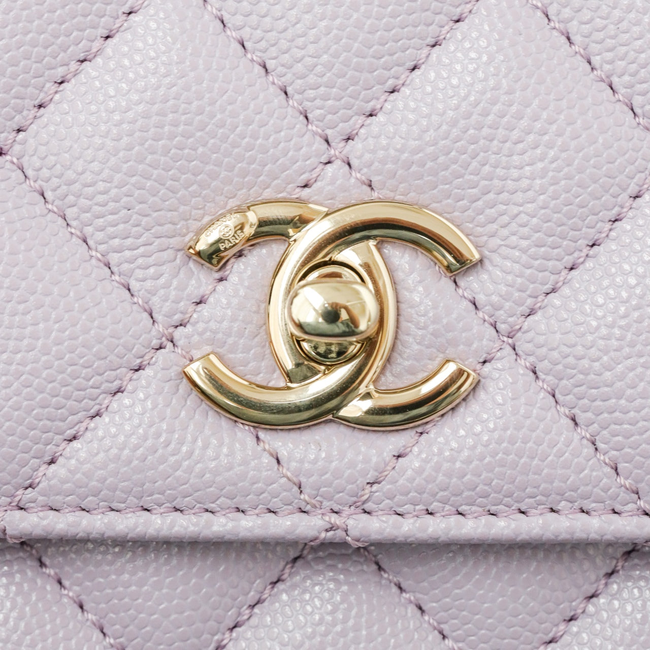 CH  FLAP BAG WITH TOP HANDLE 24  Small Grained Calfskin Light Purple