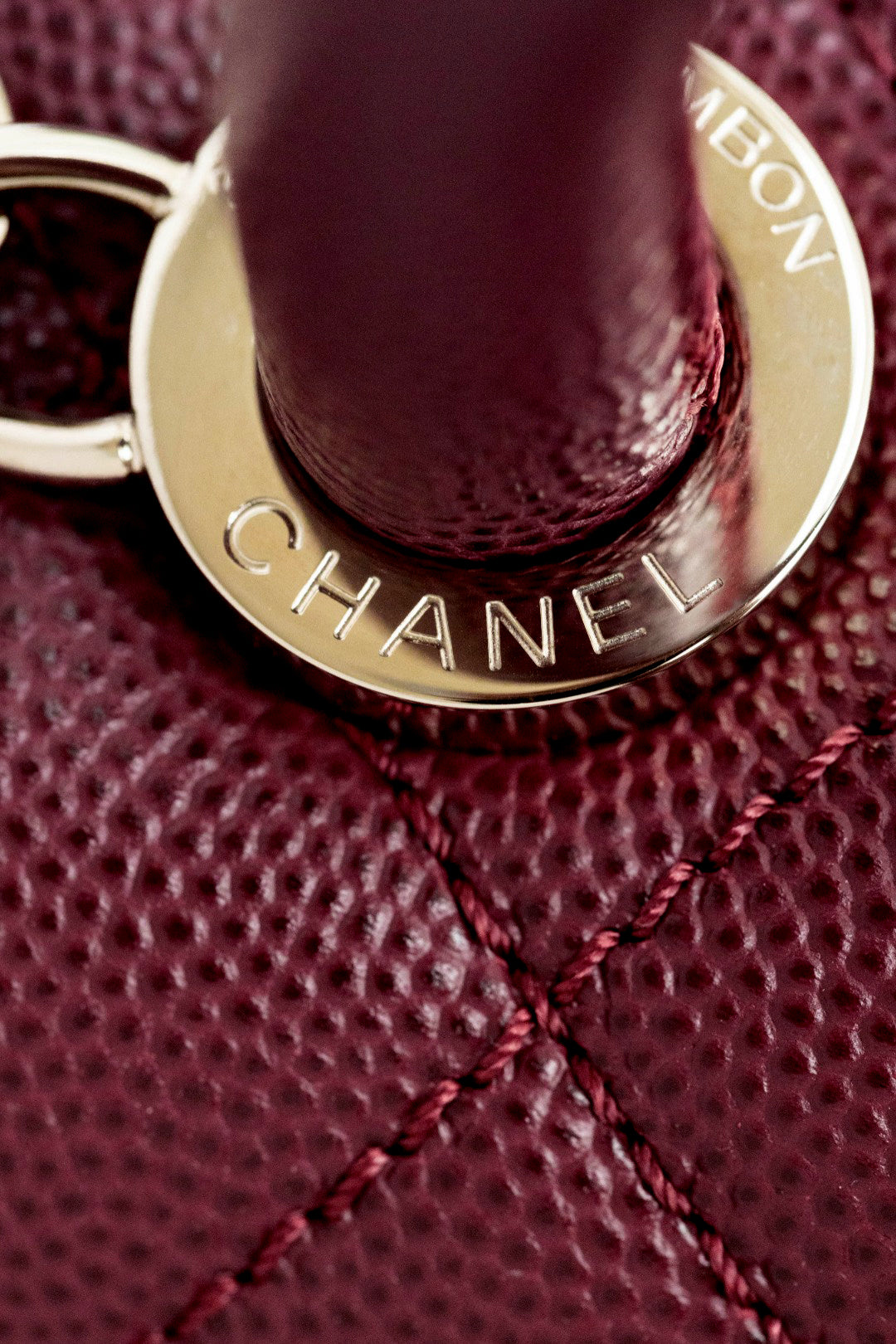 CH  FLAP BAG WITH TOP HANDLE 24  Small Grained Calfskin Red Wine Color