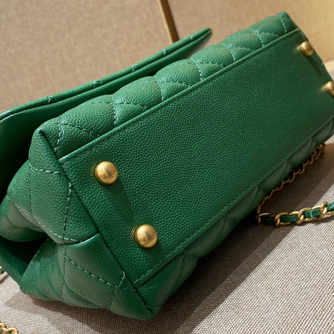 CH  FLAP BAG WITH TOP HANDLE 24  Small Grained Calfskin Green