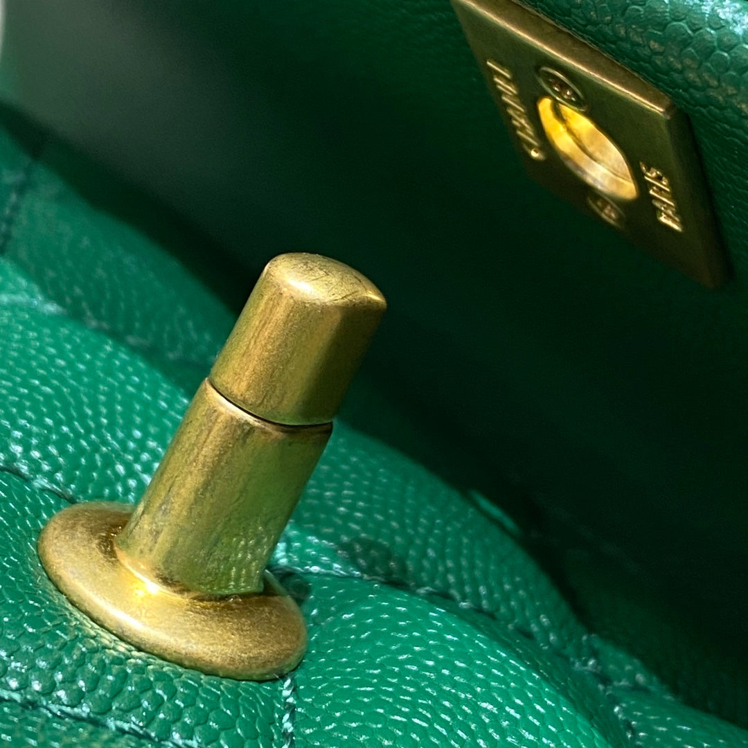 CH  FLAP BAG WITH TOP HANDLE 24  Small Grained Calfskin Green