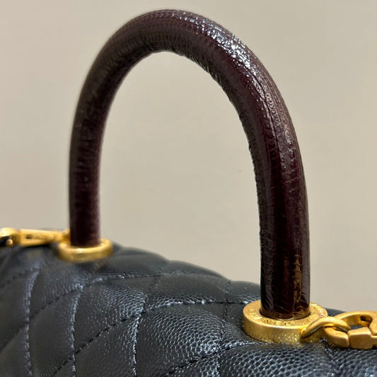 CH  FLAP BAG WITH TOP HANDLE 24  Small Grained Calfskin Lizard Handle Black