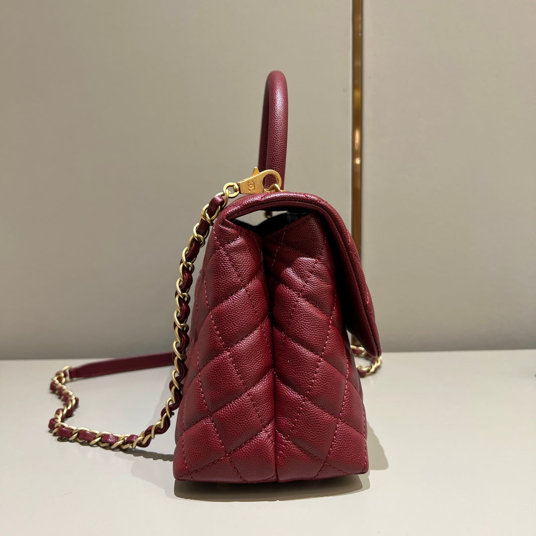 CH LARGE FLAP BAG WITH TOP HANDLE 29  Small Grained Calfskin Red Wine Color