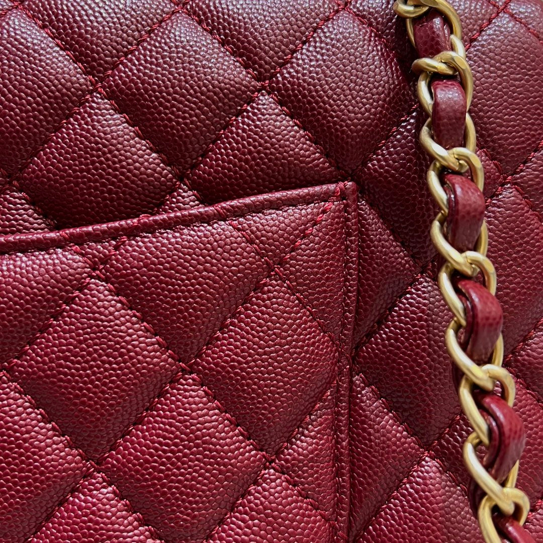 CH LARGE FLAP BAG WITH TOP HANDLE 29  Small Grained Calfskin Red Wine Color