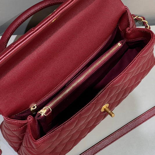 CH LARGE FLAP BAG WITH TOP HANDLE 29  Small Grained Calfskin Red Wine Color