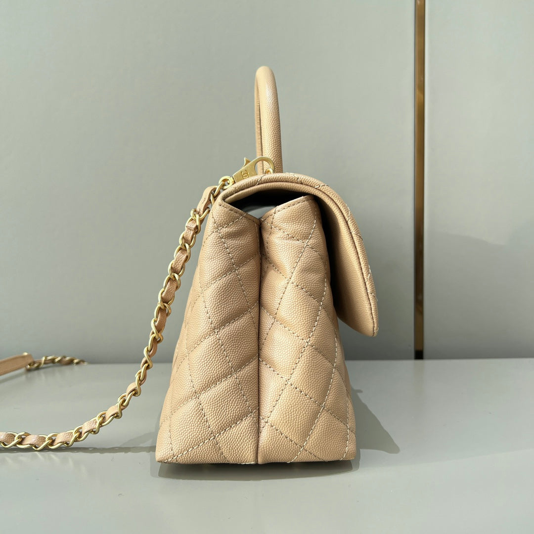 CH LARGE FLAP BAG WITH TOP HANDLE 29  Small Grained Calfskin Light Teas