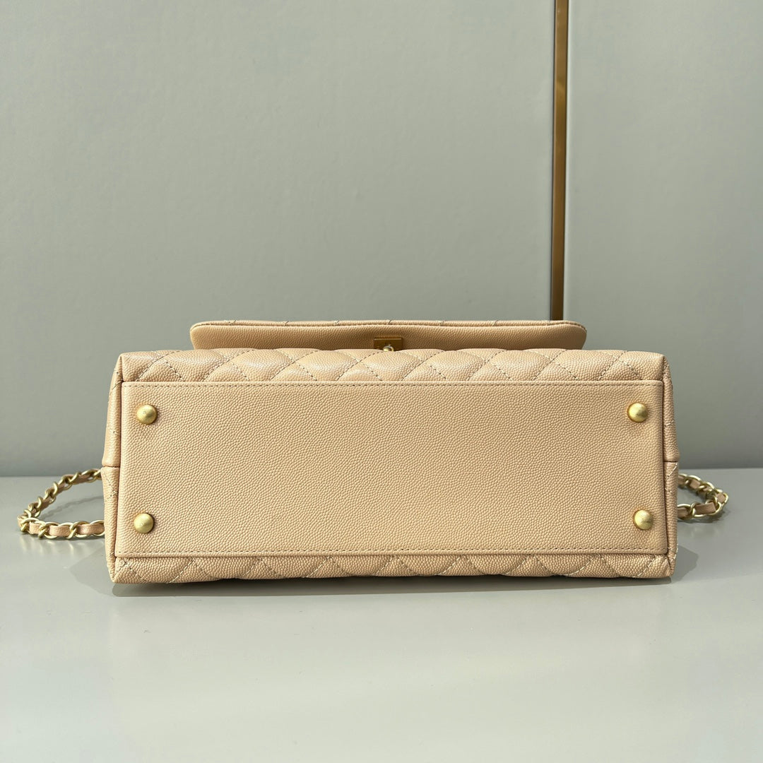 CH LARGE FLAP BAG WITH TOP HANDLE 29  Small Grained Calfskin Light Teas