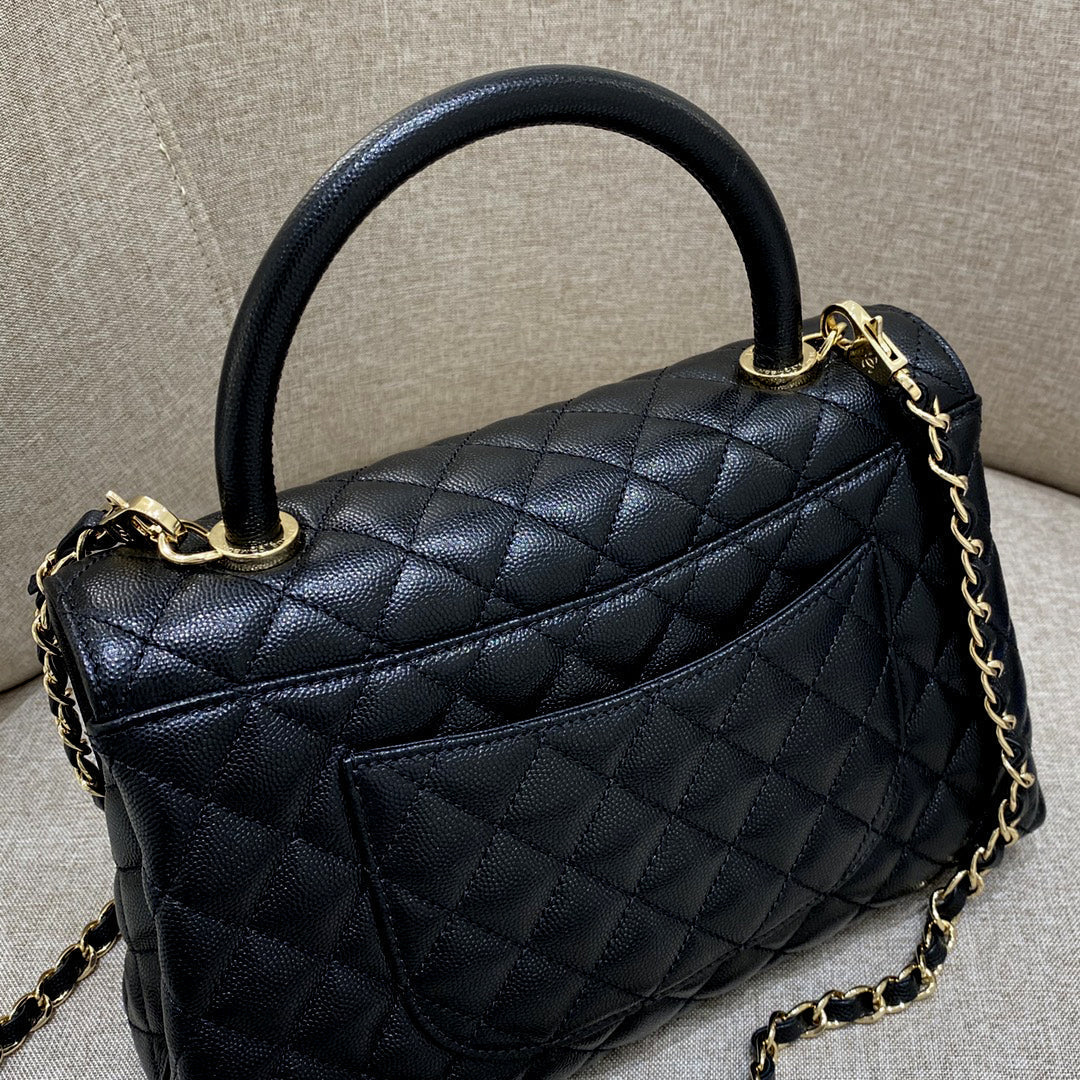 CH LARGE FLAP BAG WITH TOP HANDLE 29  Small Grained Calfskin Black