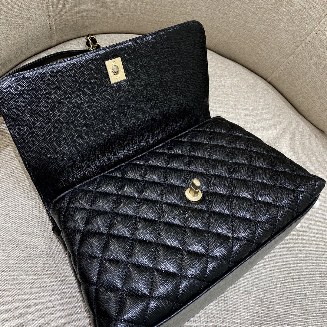 CH LARGE FLAP BAG WITH TOP HANDLE 29  Small Grained Calfskin Black