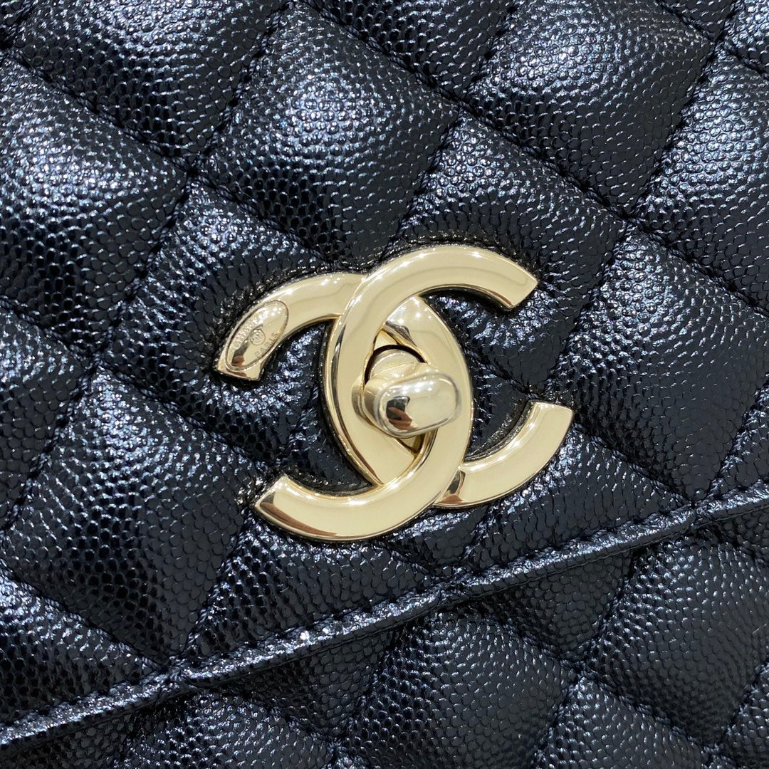 CH LARGE FLAP BAG WITH TOP HANDLE 29  Small Grained Calfskin Black