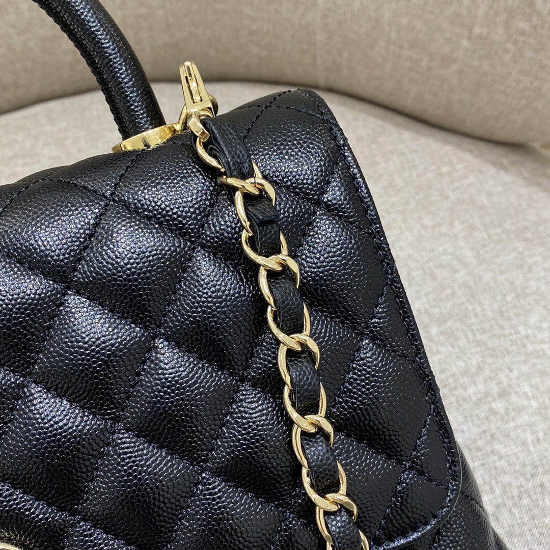 CH LARGE FLAP BAG WITH TOP HANDLE 29  Small Grained Calfskin Black