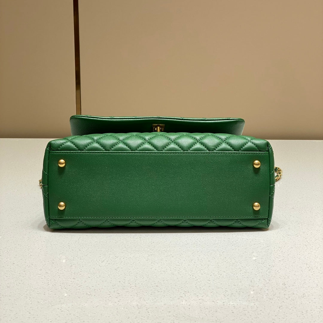 CH LARGE FLAP BAG WITH TOP HANDLE 29  Small Grained Calfskin Lizard Handle Green