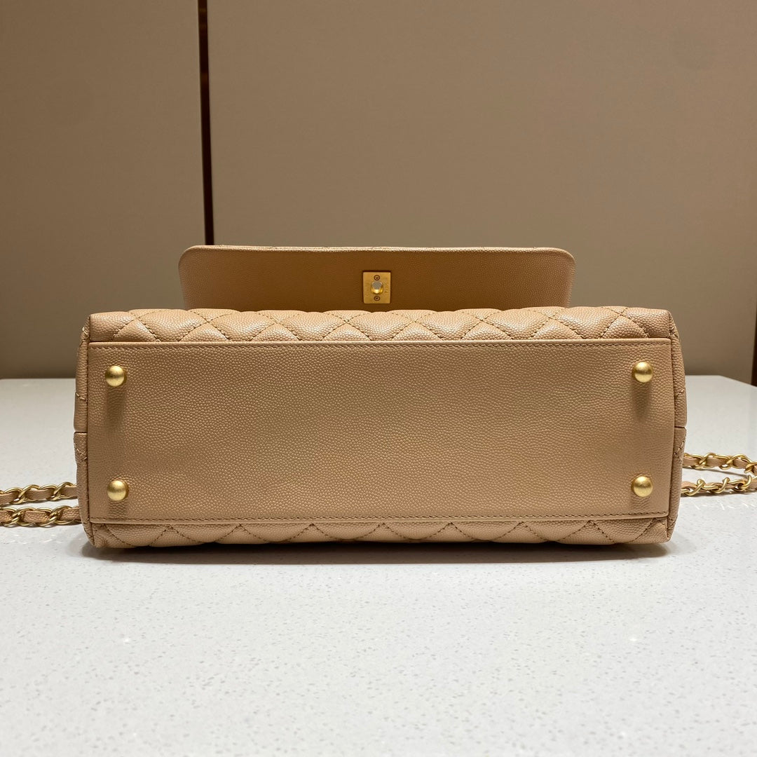 CH LARGE FLAP BAG WITH TOP HANDLE 29  Small Grained Calfskin Lizard Handle Light Teas