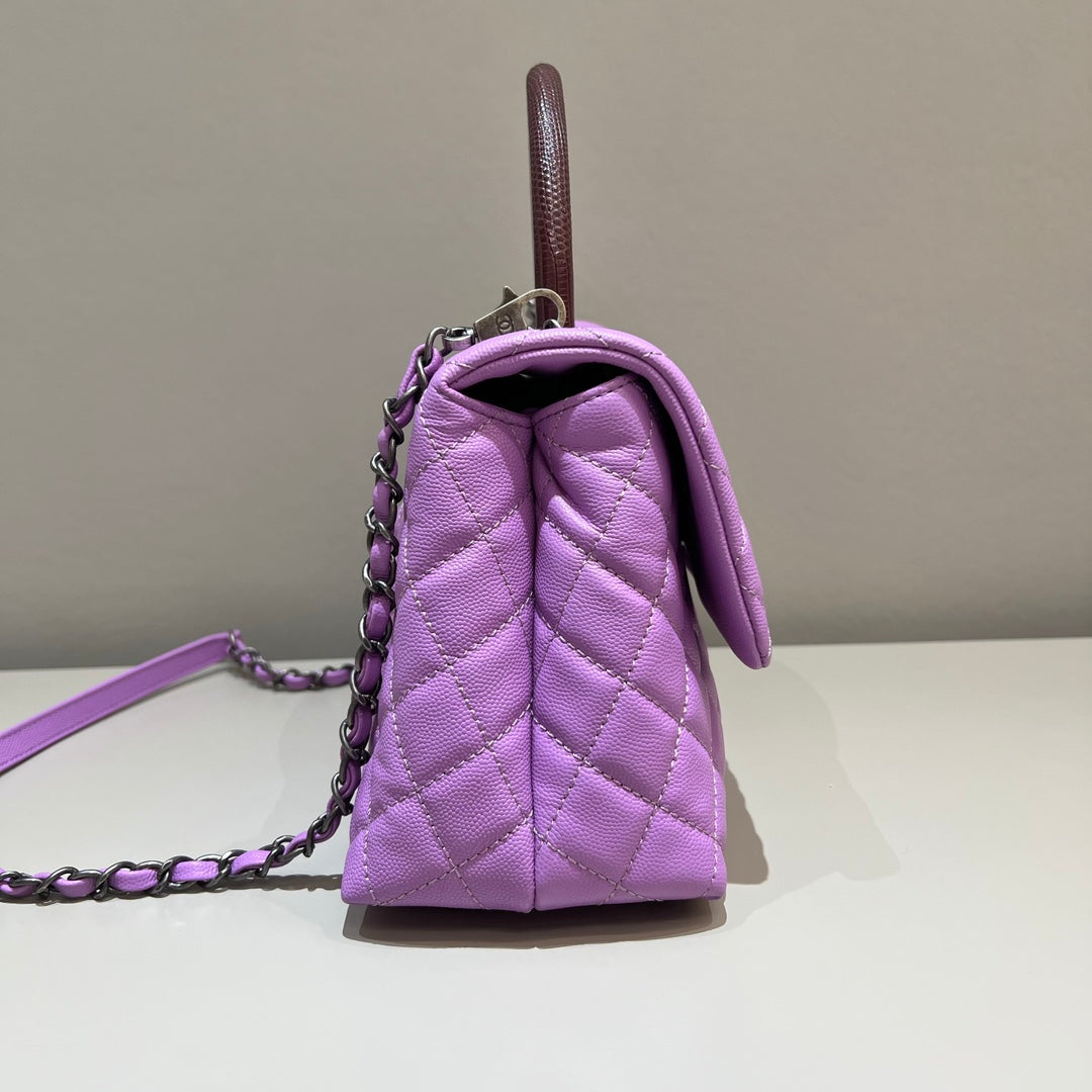 CH LARGE FLAP BAG WITH TOP HANDLE 29  Small Grained Calfskin Lizard Handle Taro Purple
