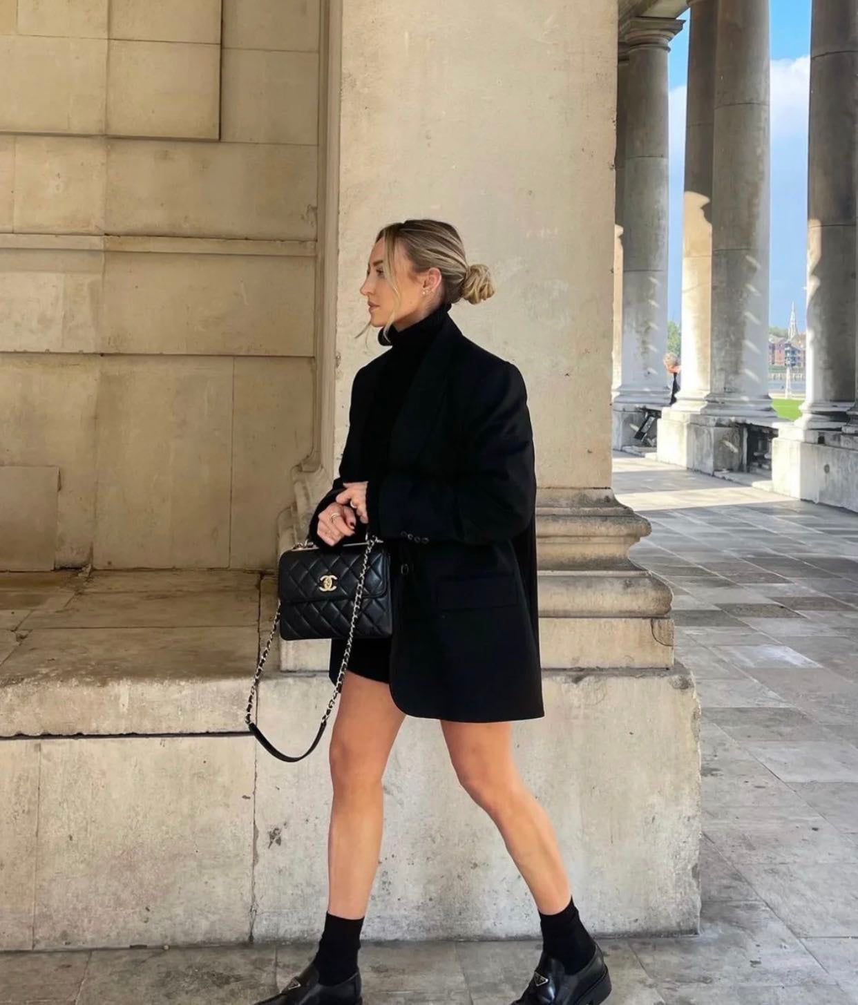 CH  FLAP BAG WITH TOP HANDLE Trendy cc Lambskin Black