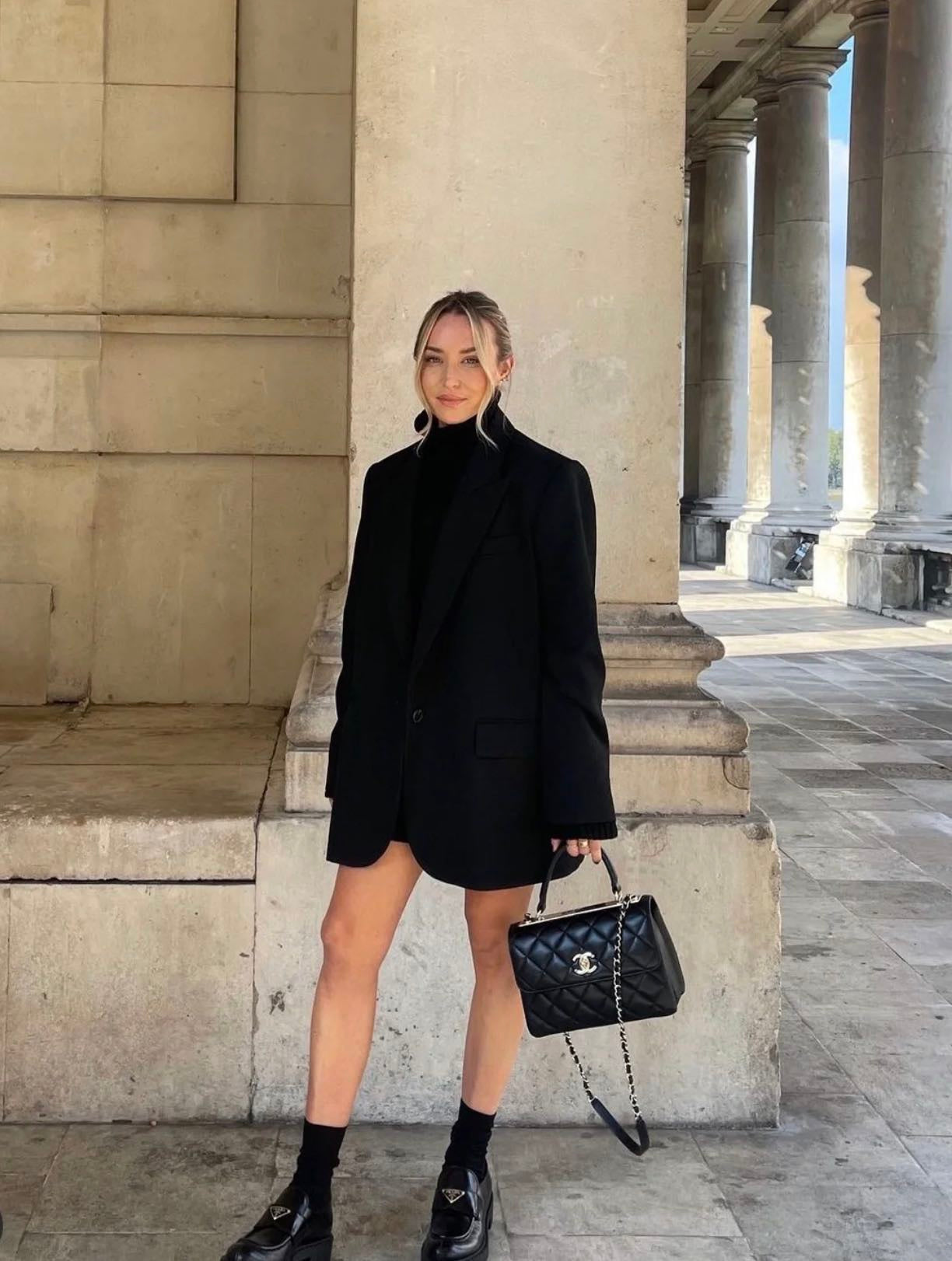 CH  FLAP BAG WITH TOP HANDLE Trendy cc Lambskin Black