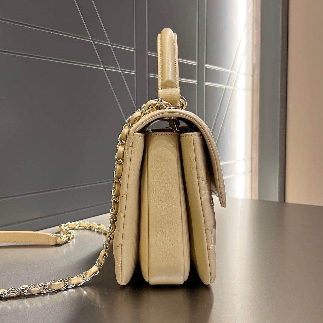 CH FLAP BAG WITH TOP HANDLE Trendy cc Lambskin Apricot