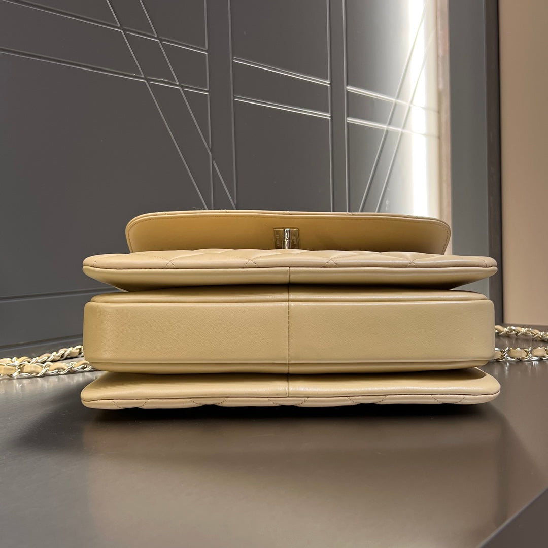 CH FLAP BAG WITH TOP HANDLE Trendy cc Lambskin Apricot