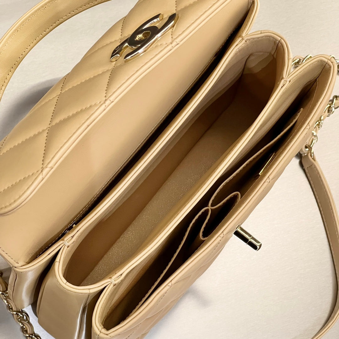 CH FLAP BAG WITH TOP HANDLE Trendy cc Lambskin Apricot