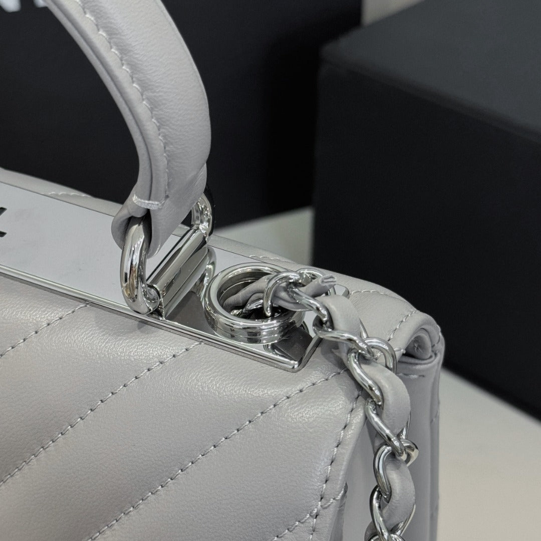CH FLAP BAG WITH TOP HANDLE Trendy cc Lambskin Dove Gray