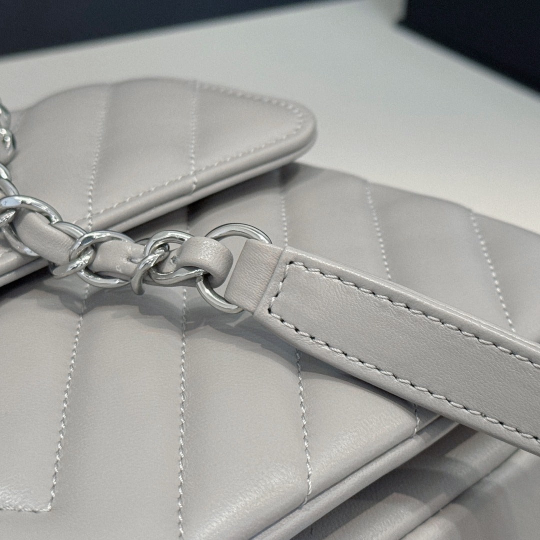 CH FLAP BAG WITH TOP HANDLE Trendy cc Lambskin Dove Gray