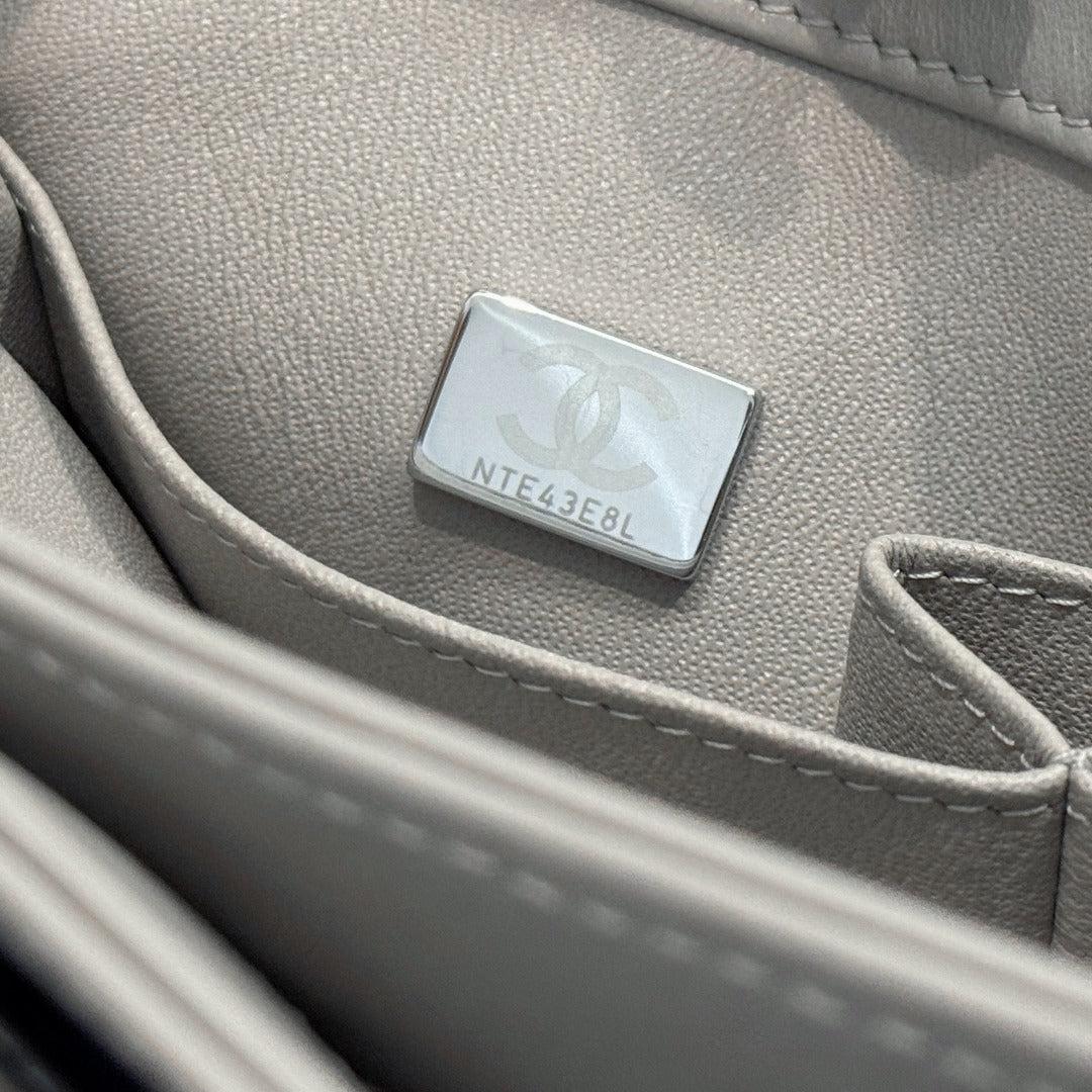 CH FLAP BAG WITH TOP HANDLE Trendy cc Lambskin Dove Gray