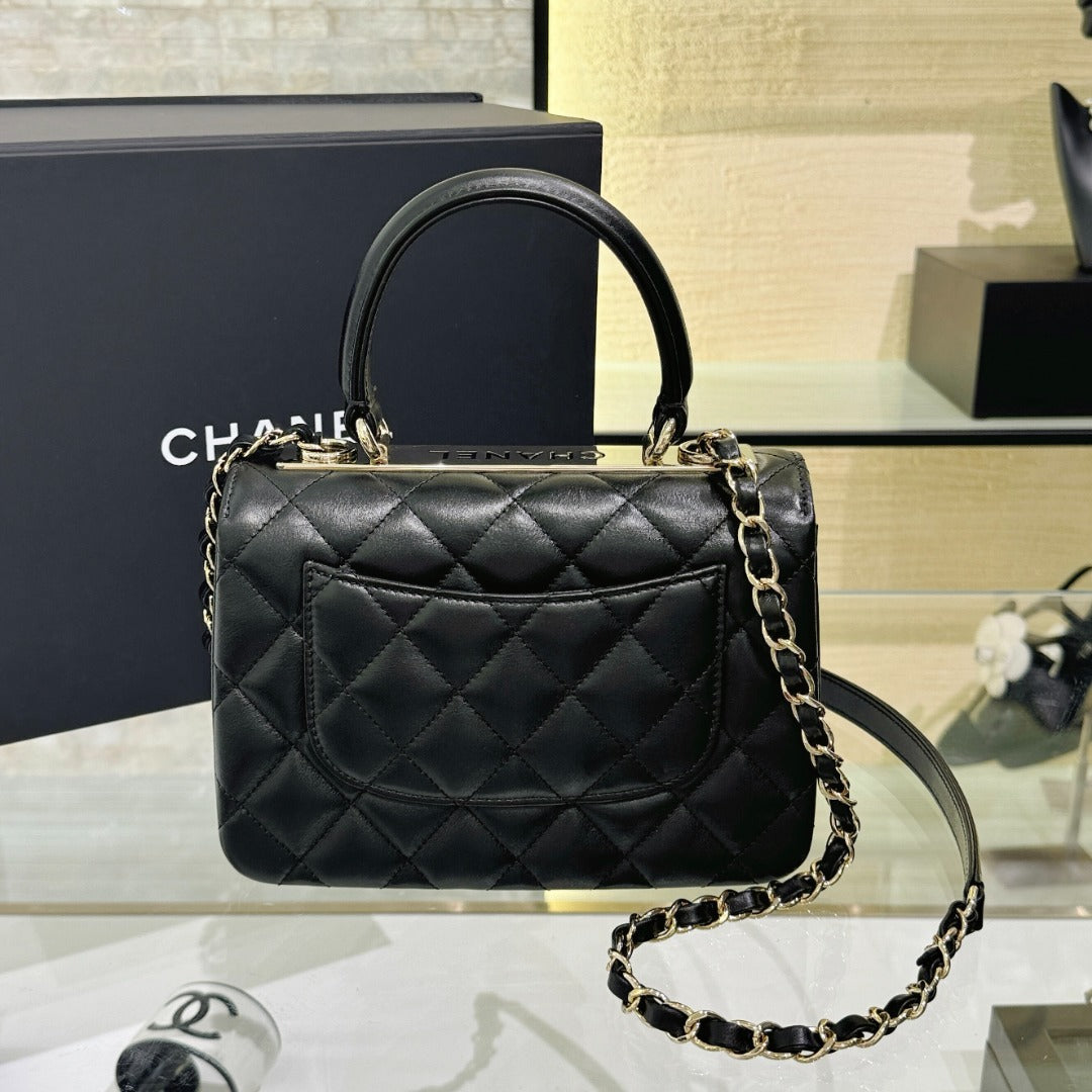 CH  MINI FLAP BAG WITH TOP HANDLE Trendy Lambskin Black