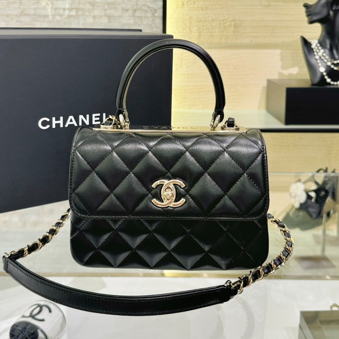 CH  MINI FLAP BAG WITH TOP HANDLE Trendy Lambskin Black