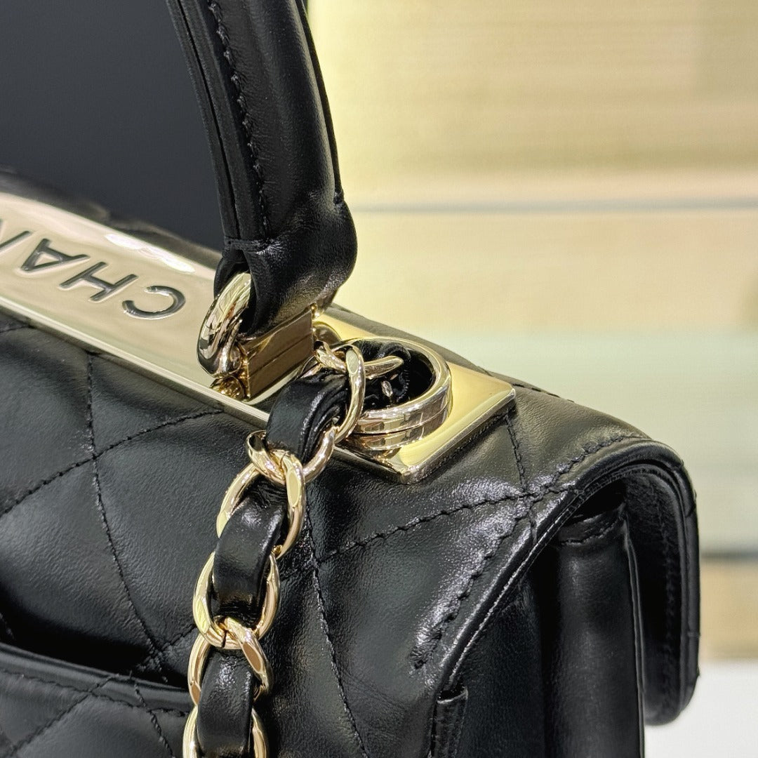 CH  MINI FLAP BAG WITH TOP HANDLE Trendy Lambskin Black