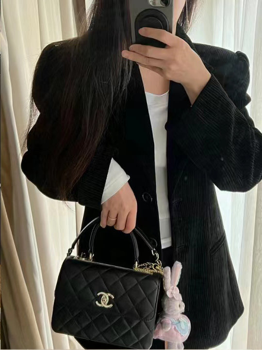 CH  MINI FLAP BAG WITH TOP HANDLE Trendy Lambskin Black