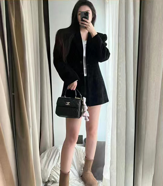 CH  MINI FLAP BAG WITH TOP HANDLE Trendy Lambskin Black