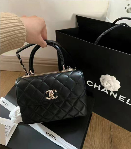 CH  MINI FLAP BAG WITH TOP HANDLE Trendy Lambskin Black