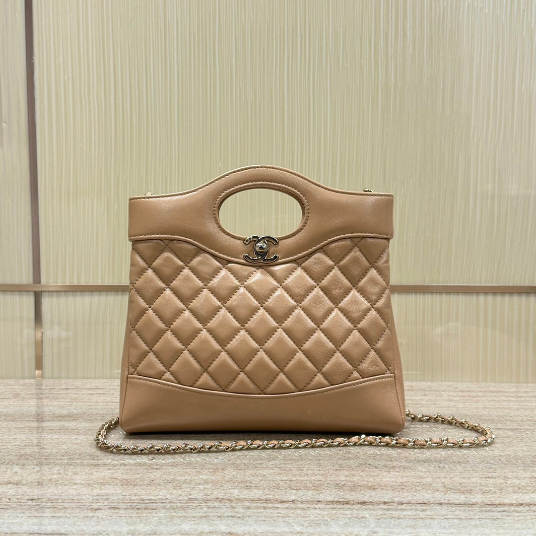 CH 31 Mini Shopping Bag Shiny Lambskin Dark Beige