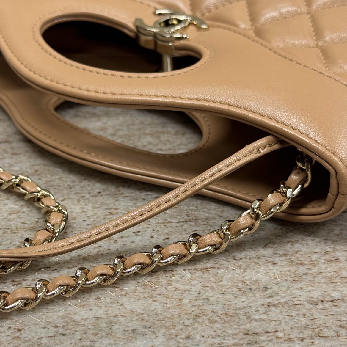 CH 31 Mini Shopping Bag Shiny Lambskin Dark Beige